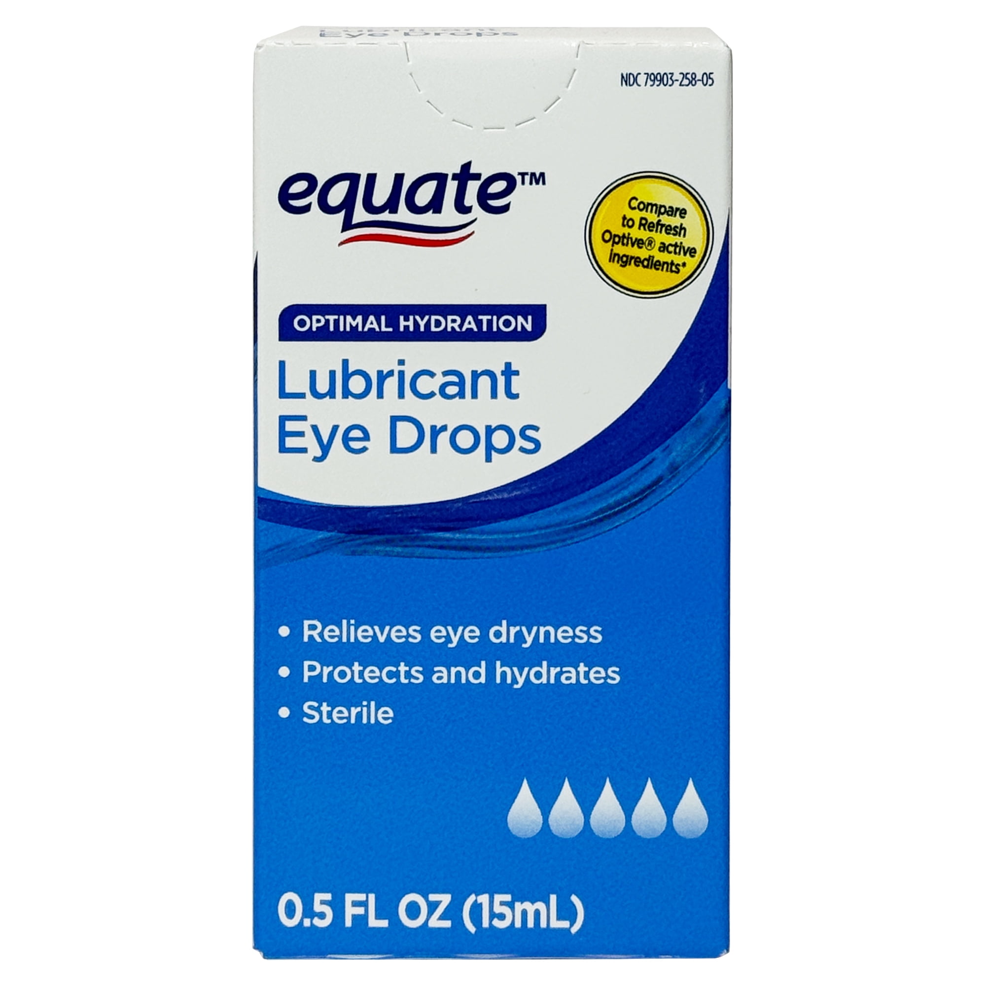 (6 pack) Equate Optimal Lubrication and Hydration Eye Drops, 0.5 FL OZ