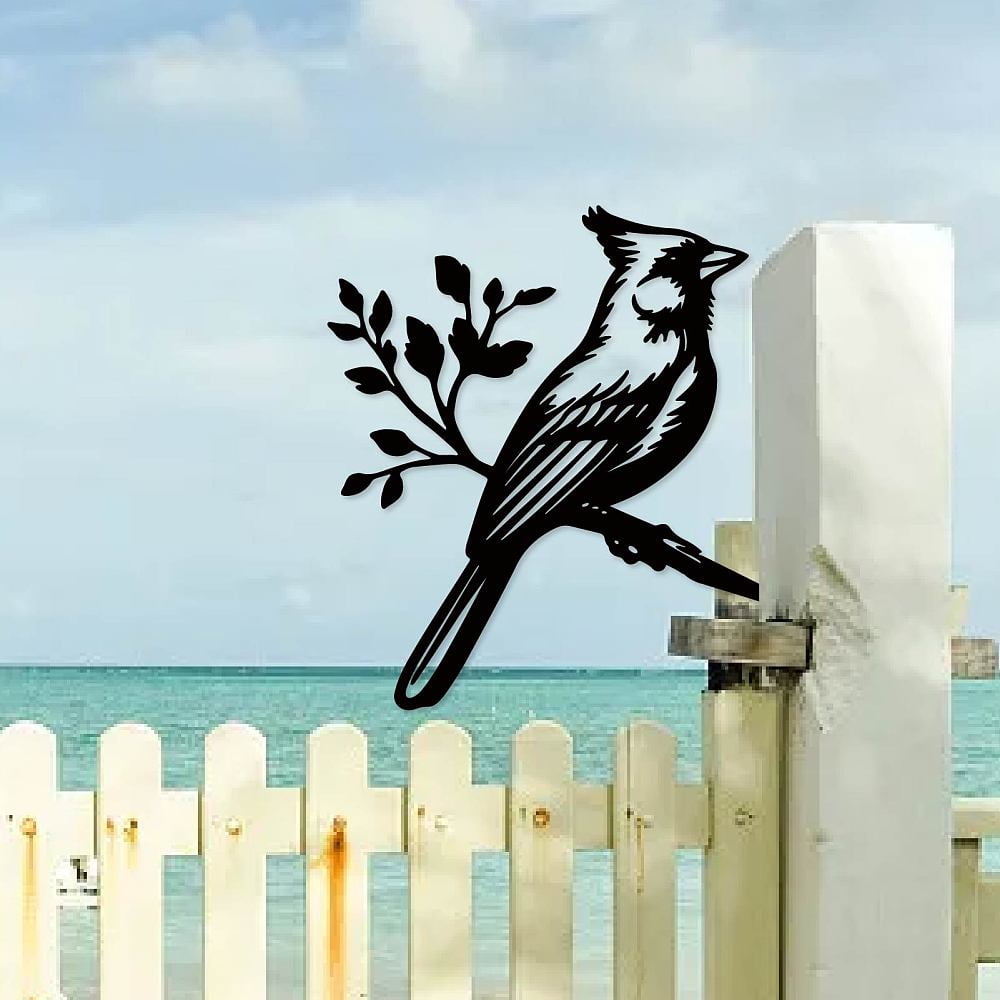 Metal Bird Garden Decor Bird Garden Stakes Decorative Black Statue Sculpture Cardinal Gifts Figurines Silhouette Yard Art Insert Home Decor for Outdoor Tree Patio Housewarming 11.8x11.8inch DIY