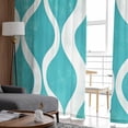 thumbnail image 4 of Teal Wave Semi Sheer Curtains 108 Inch Length 2 Panels Set, Modern Abstract Art Farmhouse Sheer Kitchen Curtain Privacy Voile Window Curtain for Living Room Bedroom Rod Pocket Drapes, 4 of 7