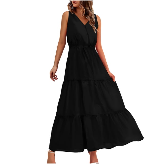 Erwazi Robes d'Été pour Femmes Décontractées Sans Manches Robes Maxi Mignonnes Robe Longue Robe d'Invitée de Mariage