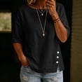 thumbnail image 2 of DeHolifer Women's Button Tops 3/4 Sleeve Crewneck Solid Color Lightweight Split Tee T-Shirts Black M, 2 of 8