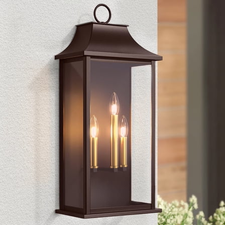 Maxax 25-Inch Bronze Outdoor Wall Lantern, 3-Light Dusk to Dawn Outdoor Wall Sconce for Porch, Patio