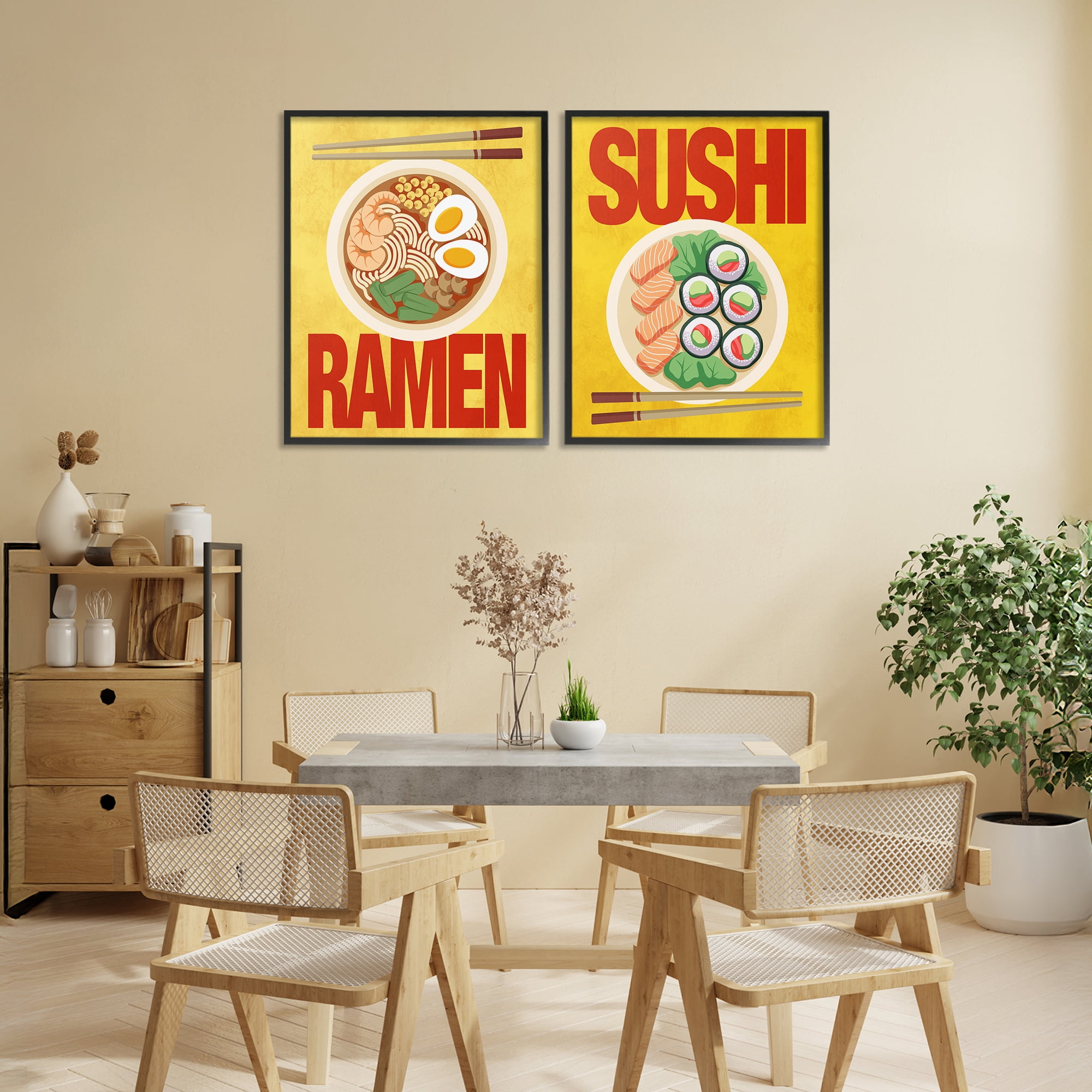 Stupell Industries Ramen & Sushi Japanese Cuisine 2 Piece Black Framed Giclee Art Set, design by Marcus Prime
