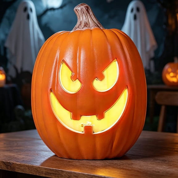 Halloween Pumpkin Lantern, Decorative Pumpkin Glowing Lantern, Large Orange Plastic Pumpkin, Classic Spooky Halloween Decorations