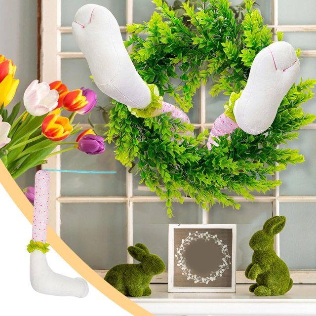HUGFEGWE Easter Bunny Stuffed Legs Picks 16inch Colorful Polka Dots Rabbit Kicking Tree Legs with Lace Socks Thief Bunny Leg Wreath Attachment for Holiday Floral Arrangement Planters (Pink) CJ-121181