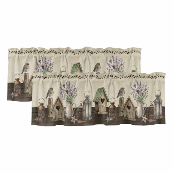 2 Pack Valances for Window, Vintage Flowers Short Curtains for Kitchen Bedroom Living Room, Birds Retro Art Elegant Farmhouse Rustic Rod Pocket Small Window Treatment Valance Drapes 42 x 12 Inch