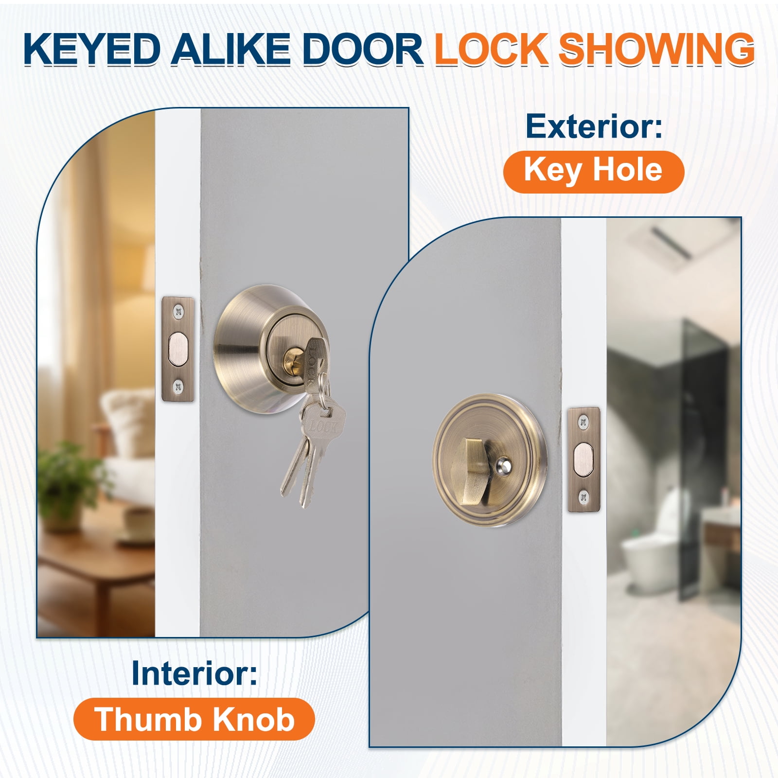 Uxcell Door Lock Set with Single Cylinder Deadbolt (2 Inch, Silver) (2 Set), Round Ball Exterior and Interior Door Knobs, Suit for - Bedroom/Bathroom/Office, Keyed Alike