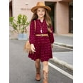 thumbnail image 3 of Oudiya Girls Swiss Dot Long Sleeve Dress V Neck Ruffle Tiered Casual Party Dress, 5-13Y, 3 of 7