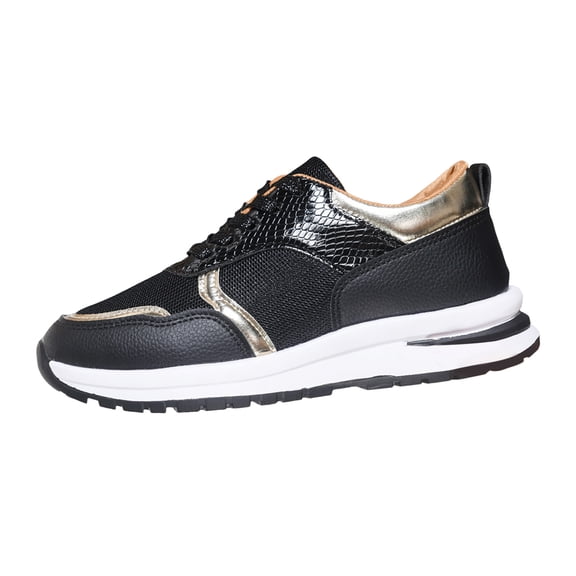 Rokment Womens Metallic Silver Platform Wedge Fashion Sneakers Walking Shoes Trendy Glitter Casual Leather Chunky Running Tennis Non Slip Work Shoes Black Size 6