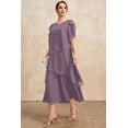 thumbnail image 4 of Vestido de gasa para madre de la novia, con temperamento, dobladillo irregular en capas, manga corta, vestido largo para fiesta, vestido de invitada a la boda, talla grande, 4 of 4