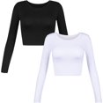 thumbnail image 1 of GHSDFBB Women's Basic Round Neck Long Sleeve Crop Top, 1 of 2