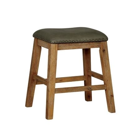 Benzara Leatherette Upholstered Solid Wood Barstool with Nail Head Trim Design, Brown and Gray, Pack of (Best Way To Fill Nail Holes In Wood Trim)