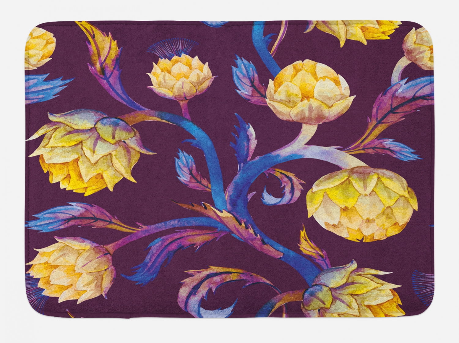 Artichoke Bath Mat, Art Nouveau Style Arrangement with Vibrant Colored