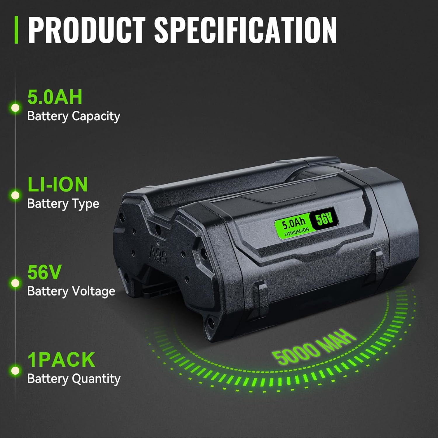 2Packs 50.6V 5.0Ah EGL1828 Replacement for EGO 56V Lithium Battery BA2800T BA2800 BA1400 BA4200 BA5600T BA5600T 5000mAh with Fuel Gauge, Compatible with Ego Power Tools