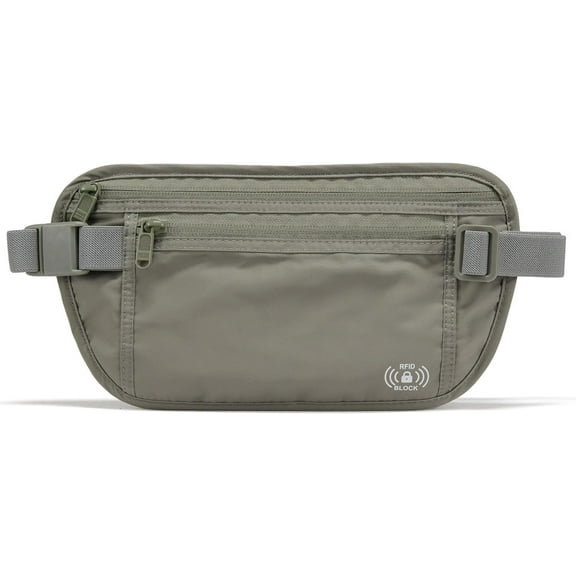 RFID Blocking Travel Money Belt, Hidden Waist Pouch for Passport, Cash, Cards, Slim Belt Bag for Men and Women