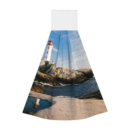 

Horeoi Lighthouse Print Coral Fleece Microfiber Hanging Hand Towel Absorbent Hand Towel Quick Dry Thicken Cleaning Cloths Wipes Rags for Kitchen & Bathroom