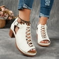 thumbnail image 2 of Rokment Platform Gladiator Dressy Sandals Ankle Booties for Women Vintage Casual Leather Open Peep Toe Chunky Block Heels Buckled Comfortable Spring Summer Dress Footwear White Size 7.5, 2 of 7