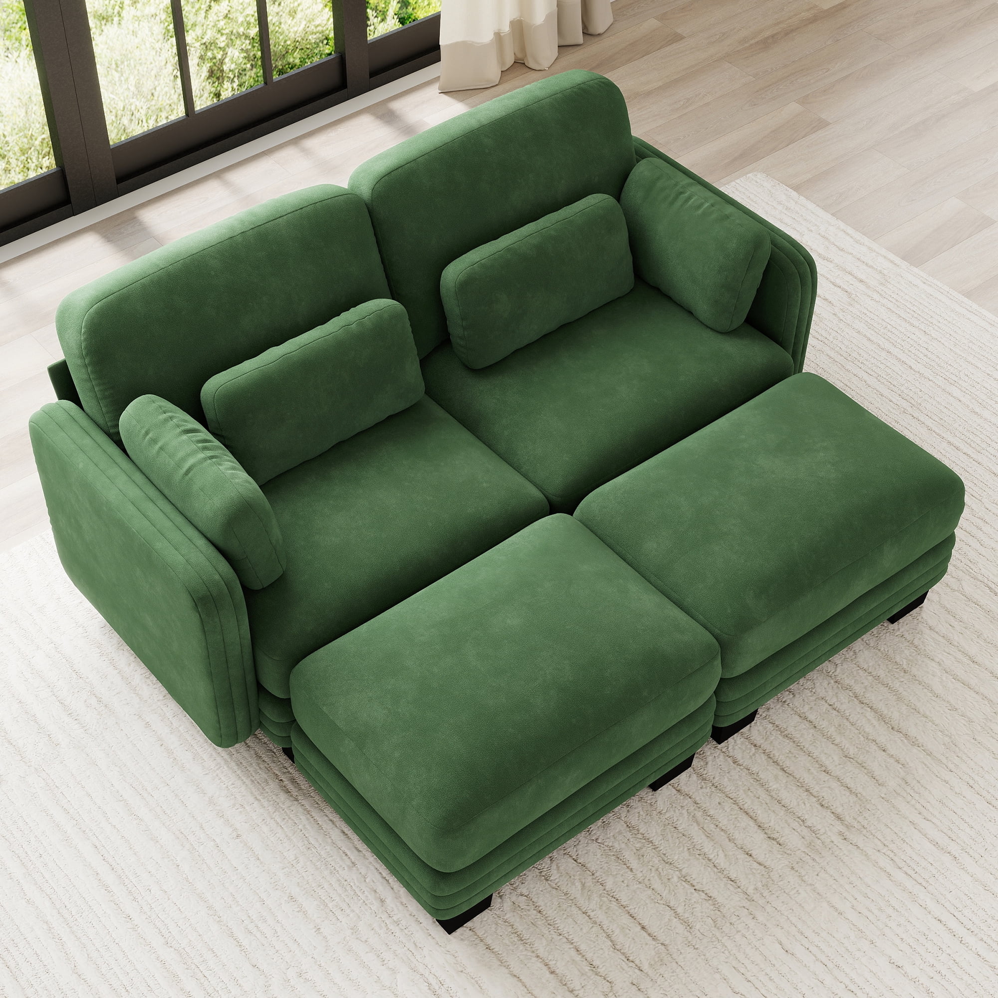 70" Modern Modular 2 Seater Loveseat Sofa Couch with 2 Ottoman and 4 Pillows
