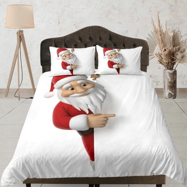 Navidad Juego de funda nórdica con almohadas Santa Claus Dormitorio Ropa de Cama Funda de edredón