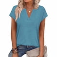 thumbnail image 2 of YHAJDS Women's Basic T Shirts Solid Color V Neck Short Sleeve Slim Cotton Top Summer Light, 2 of 6