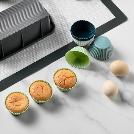 

Silicone Baking Cup Muffin Cup Silicone Kitchen Reusable Silicone Baking Cup round Set Cake Mold Baked Egg Tart Steamed Egg Supplement Mold (12/24 Pieces)