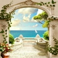 thumbnail image 1 of Laeacco Italia Paisaje Fresco Telón De Fondo De Vinilo De 10 X 10 Pies, Plataforma De Visualización Europea, Puerta De Arco, Escalera Hacia El Mar, Hermoso Paisaje Escénico, Decoración Interior, Papel, 1 of 1