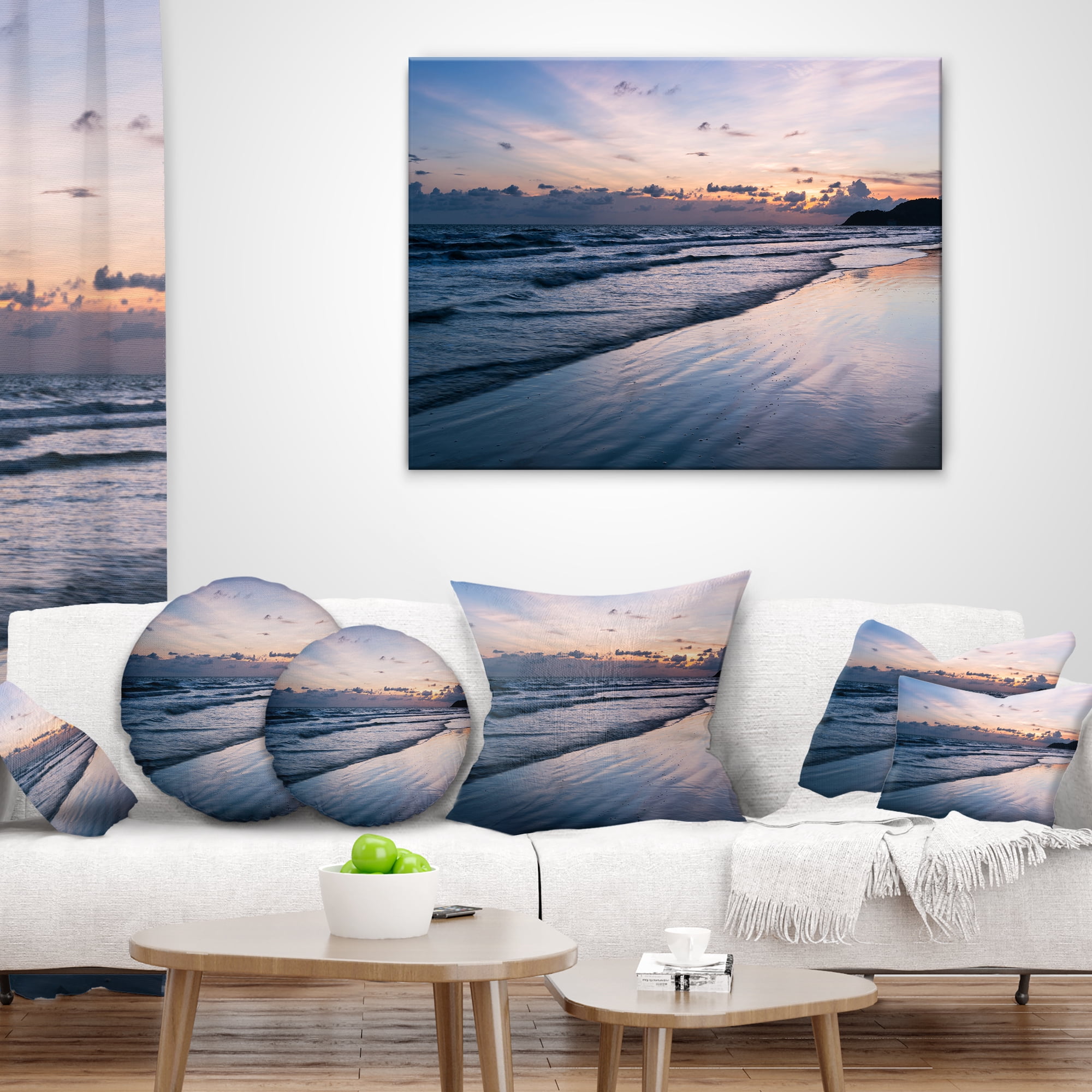 Designart Blue Sunset Sea Waves Thailand - Oversized Beach Throw Pillow - 16x16