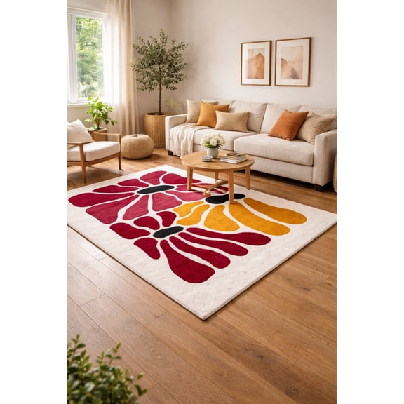 White Hand Tufted Geometric Area Rug 5x7 – Rectangle Carpet for Bedroom & Hallway | Soft Plush White Geometric Accent Floor Rug