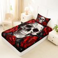 thumbnail image 4 of Castle Fairy Classic Gothic Floral Skull Twin Sheets 3pcs,Flower Rose Vine Wreath Bedding,Scarlet Ivory Black,1 Fitted Sheet,1 Flat Sheet and 1 Pillowcase, 4 of 6
