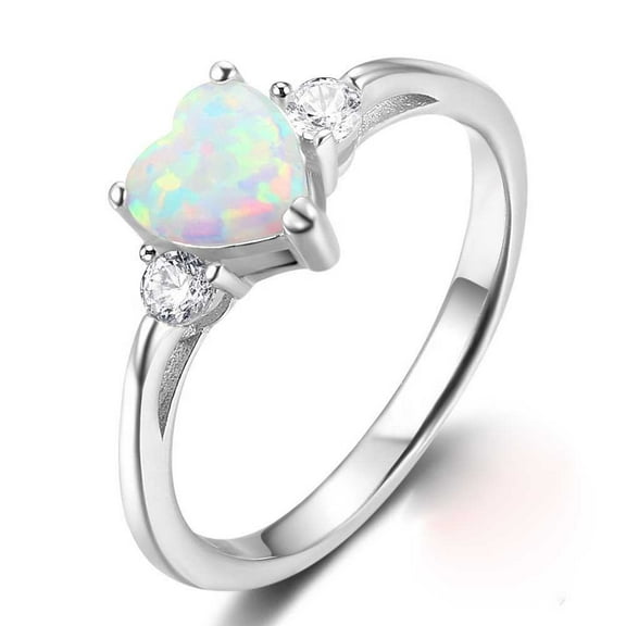 6MM Heart Shape Natural Opal Three Stone Wedding Ring in 925 Sterling Silver – Unique Dainty Opal Engagement Ring for Women – Elegant Anniversary or Promise Gift Jewelry