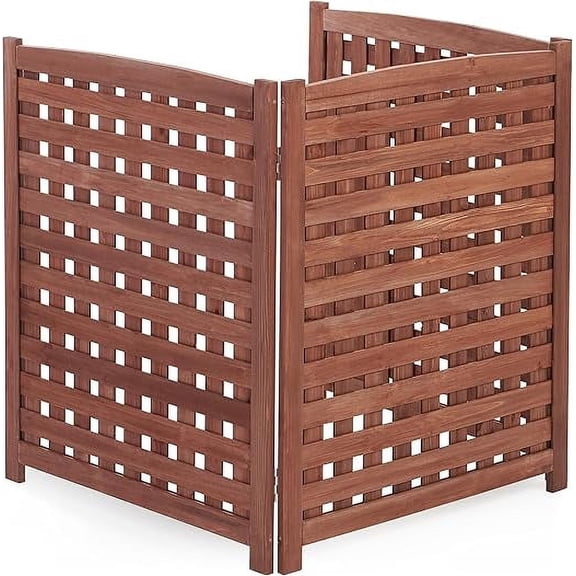 3 Panels Air Conditioner Fence Screen Outdoor, Wood Cedar Privacy Fence to Hide AC & Trash Enclosure, 32" W x 38" H,Brown