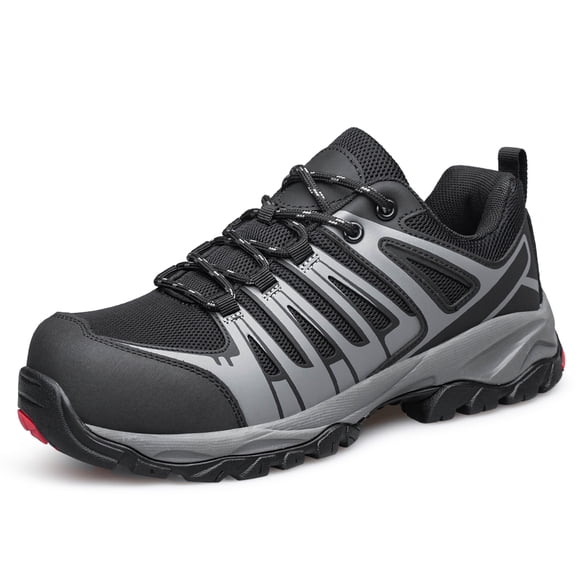 YHOON Women's Steel Toe Shoes Safety Work Sneakers Comfortable Oil & Slip Resistant Work Shoes Composite Toe Safety Sneakers Black Grey Size 5.5