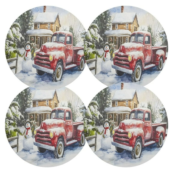 Ryvnso Truck in Chritmas Round Plate Mats Dining Table Placemat Set of 4 for Holiday Decoration