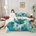 thumbnail image 4 of Homewish Adult Splatter Flower Full Size Comforter Sets, Chic Abstract Marble Bedding Comforter Set, Teal Marbling Reversible Bedding Sets, Super Cozy Room Decor, 3-Piece, 4 of 8
