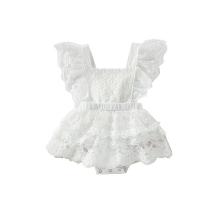 

Wassery Infant Baby Girls Summer Rompers Dress Fly Sleeve Lace Square Neck Backless Jumpsuit Layered Skirt 0-24 Months