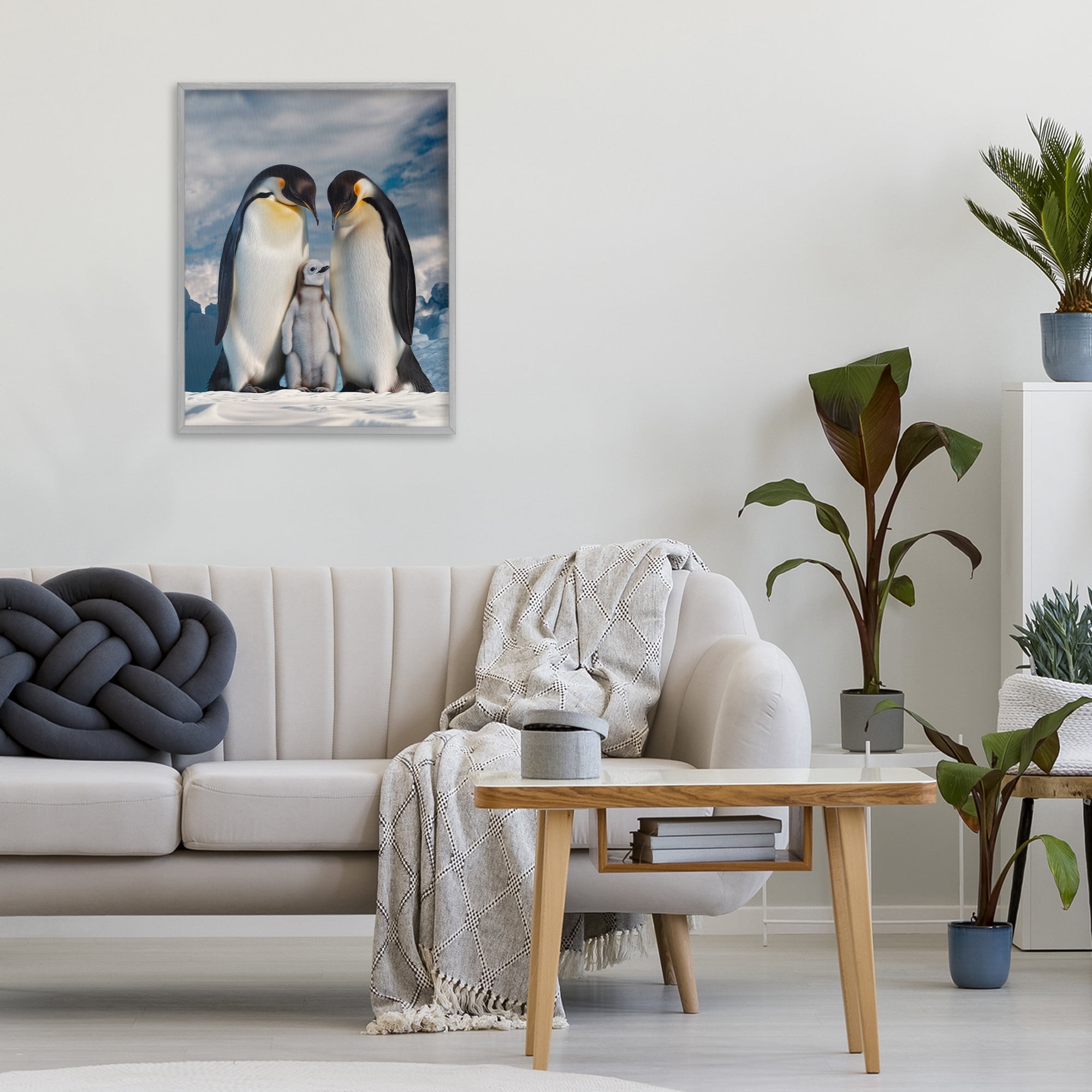 Stupell Industries Penguins In The Wild Gray Framed Giclee Art, design by Scott Stulberg