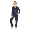 thumbnail image 4 of RUTAYY Children Girls Pajamas Set Long Sleeve & Pants Button Up Collar Loose Fit Homewear Classic Nightwear, Navy, 6-7 Years, 4 of 4