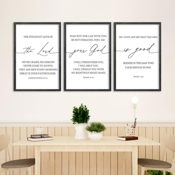 Rustic Wood Framed Bible Verse Wall Art Set of 3 11x16 Inches Inspirational Christian Decor for Bedroom Living Room Office