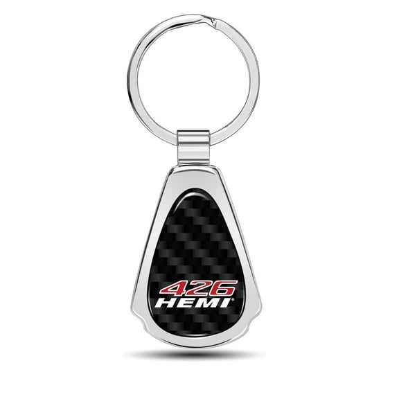 HEMI 426 Real Black Carbon Fiber Chrome Metal Teardrop Key Chain Key-ring