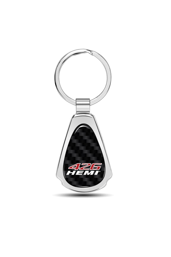 HEMI 426 Real Black Carbon Fiber Chrome Metal Teardrop Key Chain Key-ring