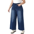thumbnail image 4 of Agnes Orinda Women's Plus Size Jeans Straight Wide Leg High Waisted Stretch Denim Jean Pants with Pockets 1X Blue, 4 of 6