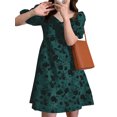 thumbnail image 5 of VONDA Women V-Neck Puff Sleeve Floral Printed Vintage Mini Dress, 5 of 5