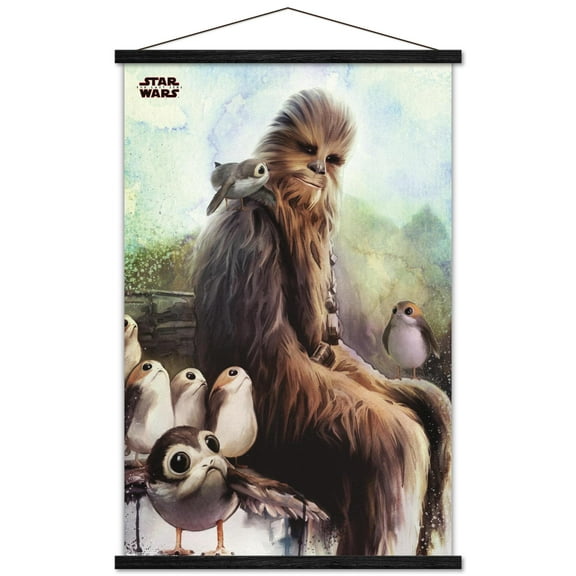 Star Wars: The Last Jedi - Wookiee And Porg Wall Poster with Wooden Magnetic Frame, 22.375" x 34"