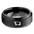 thumbnail image 2 of Tungsten Montana The Treasure State Heart Band Ring 8mm Men Women Comfort Fit Black Step Bevel Edge Brushed Polished, 2 of 4
