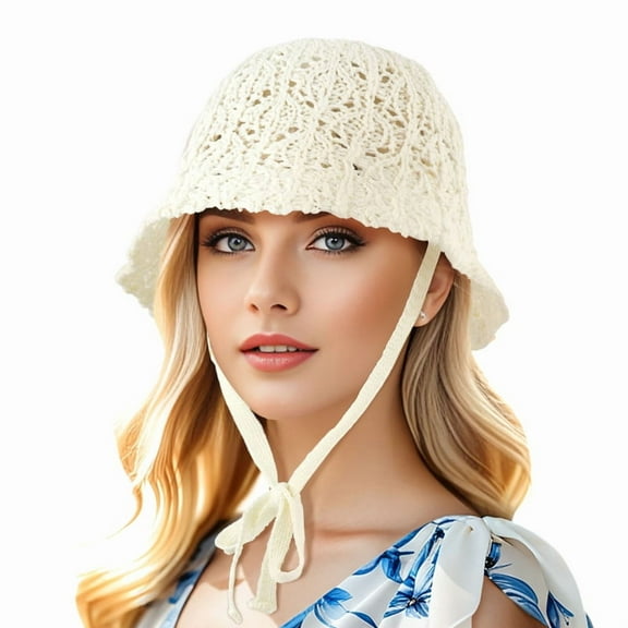 Wowstyle Women Cotton Crochet Slouchy Bucket Cutout Solid Hat Sun Hats Packable Lightweight Summer Beach Fisherman Caps