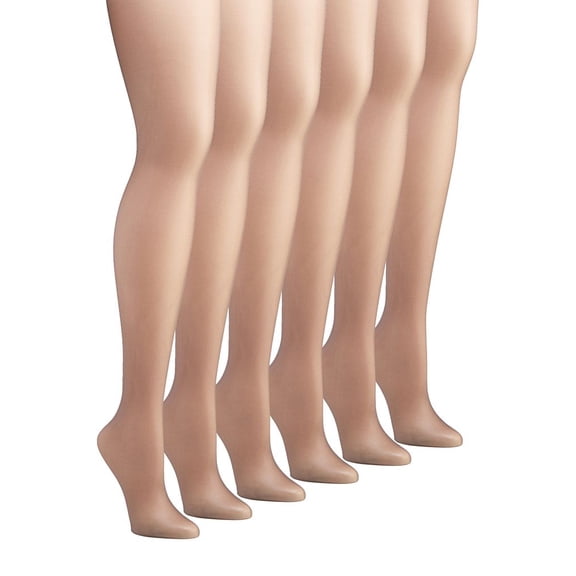 Hanes Women's Silk Reflections Silky Non-Control Top Pantyhose, 6 pairs