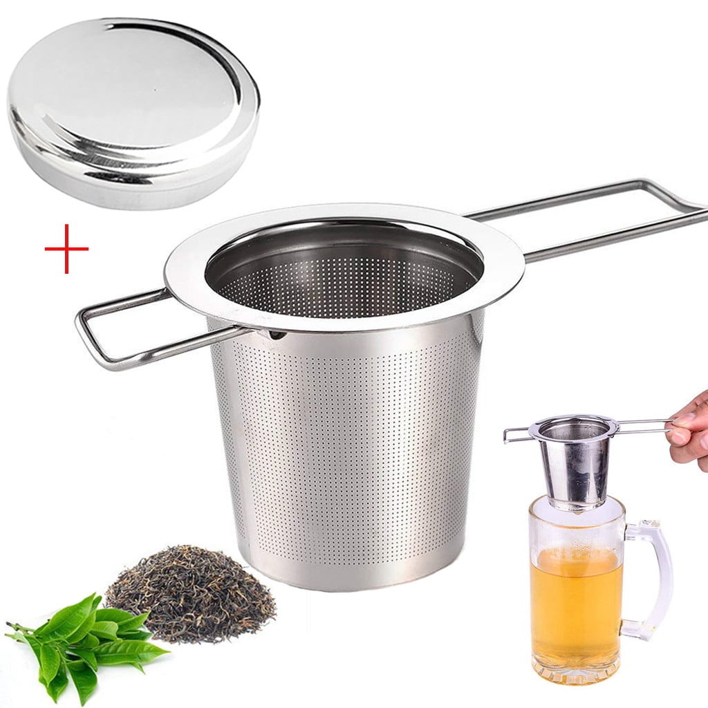 Stainless Steel Mesh Tea Infuser Metal Cup Strainer Loose Leaf Filter With Lid 