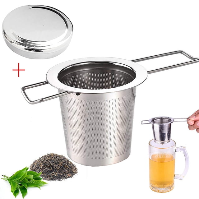Stainless Steel Tea Infuser with Fine Mesh Filter, 304 Food Grade Metal Strainer for Loose Leaf Tea Coffee Spices, Portable Cup Grain Filter with Folding Handle Easy Clean