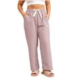 thumbnail image 2 of Bovxnpu Womens Pajamas Bottoms Sleep Pants Striped Textured Ruched Wide Leg Casual Long Pants Sleepwear, 2 of 6