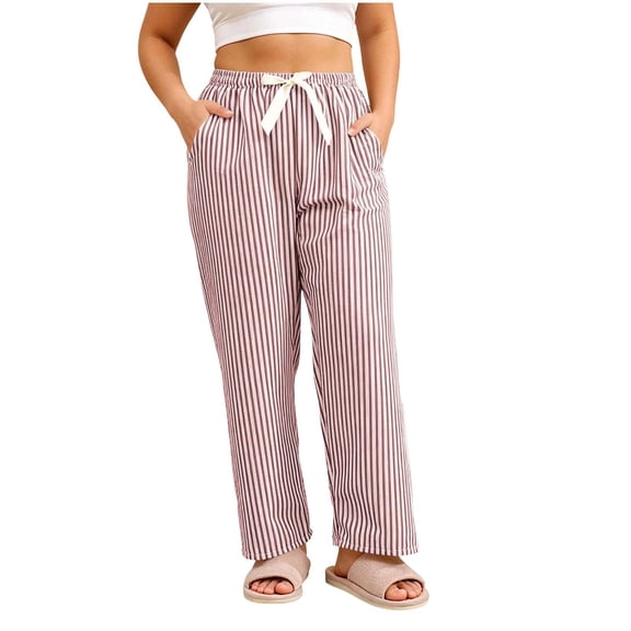 Ozmmyan Womens Striped Lounge Pants High Waist Bow Tie Wide Leg Casual Trousers with Pockets